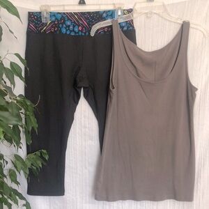 LOFT & REEBOK lot of 2 SZ M gray cami tshirt & high waist spandex workout pants